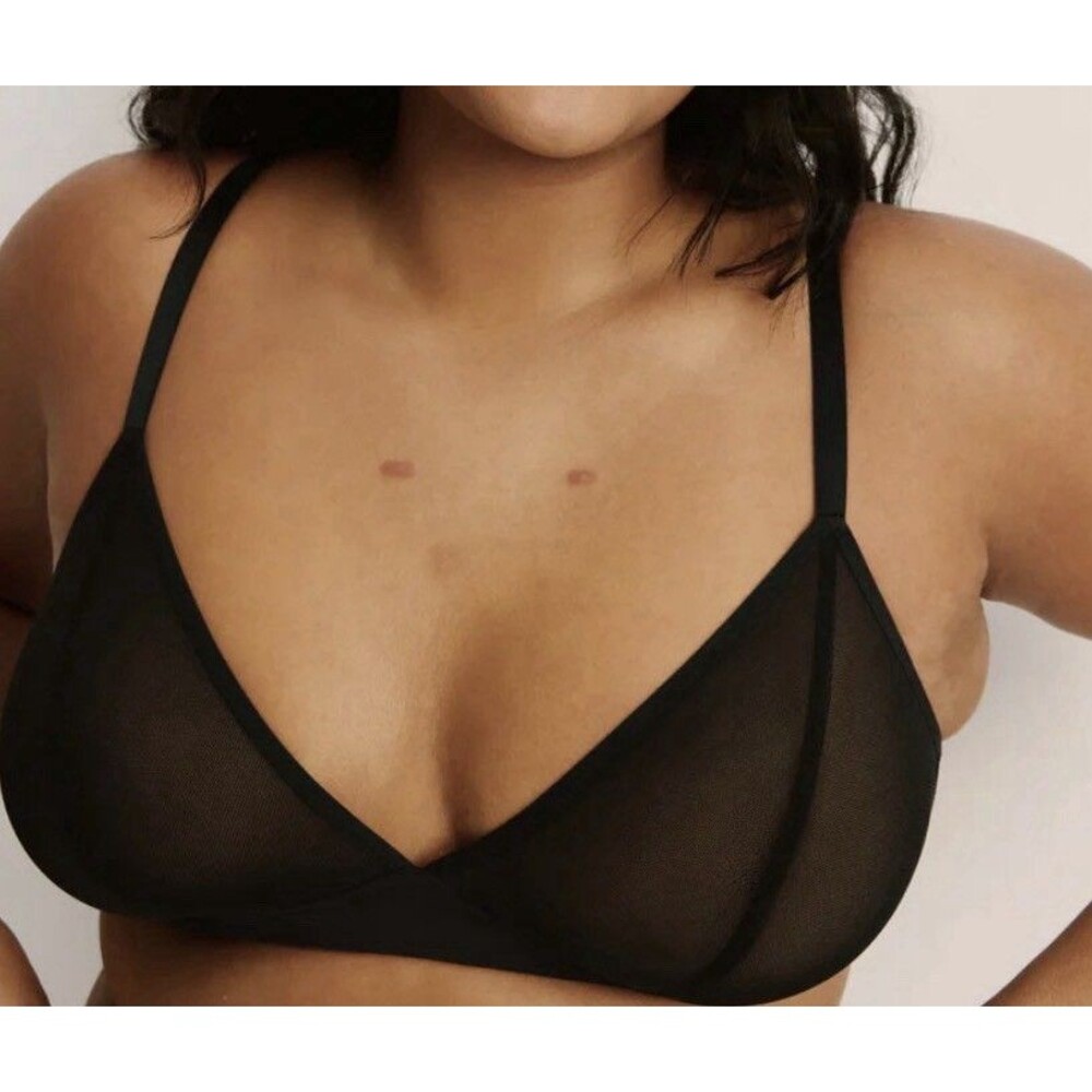 NWT Knix Black Mesh Deep V Bra Bralette Size L + Lg Wire Free Wireless Sheer